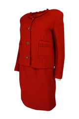1985 Chanel Runway Tweed With Skirt Blazer and Silk Blouse Red White and  Blue Plaid at 1stDibs