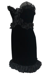 Fall 1987 Yves Saint Laurent Strapless Velvet & Silk Organza Ruffled Dress