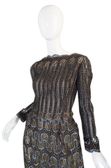 1960s Metallic Pauline Trigere Dress with Cut Outs