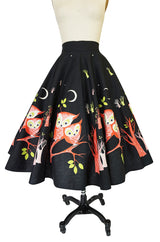 Wonderful 1950s Arts & Crafts Owl Print Cotton Circle Skirt