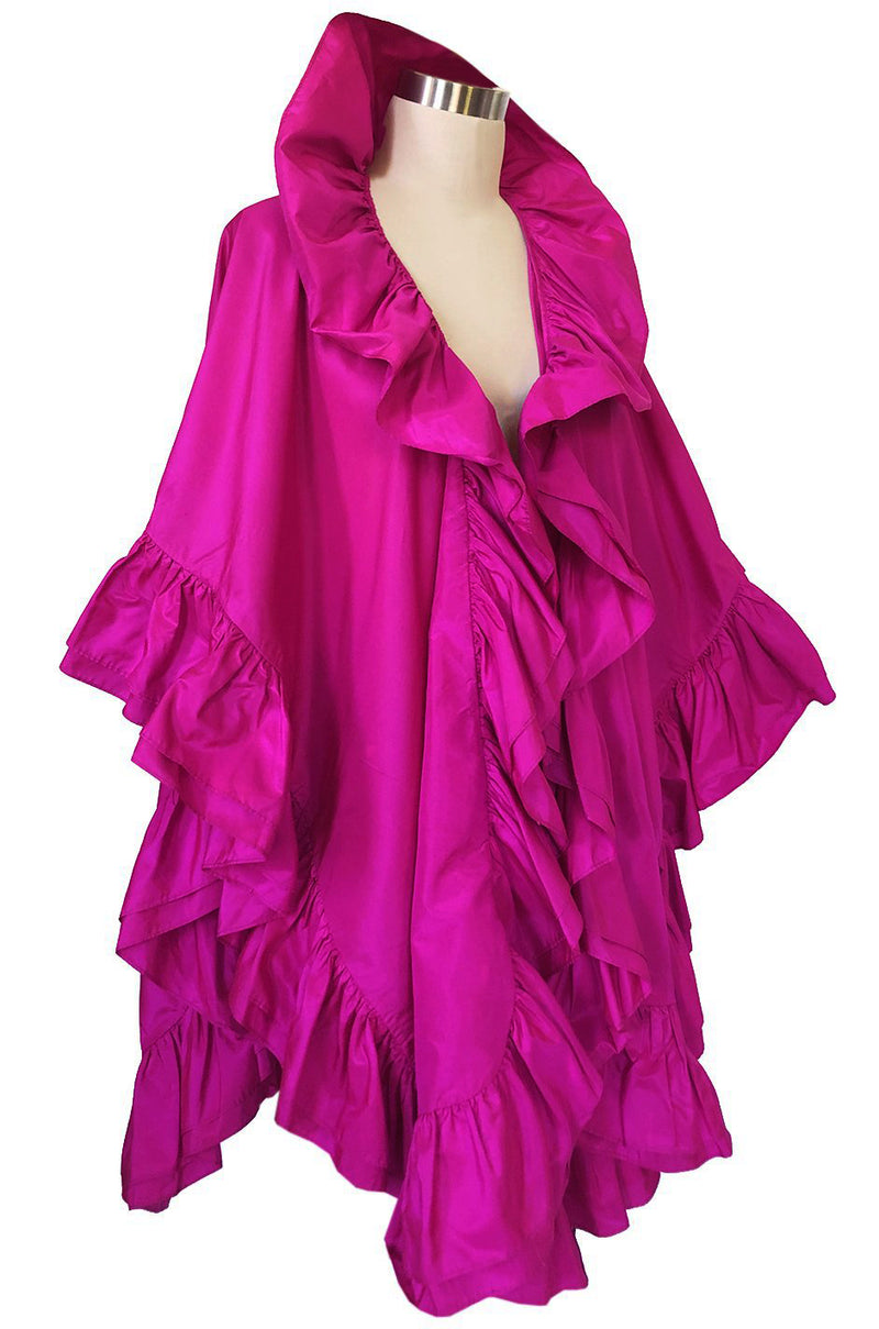 1970s Christian Dior Silk Pink Fuschia Ruffled Evening Cape or Shawl