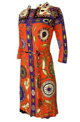 1960s Emilio Pucci Printed Silk Dress w Coppola e Toppo Tassel Belt