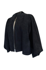 1970s Jean Muir Deep Navy Full Cut Suede Caped Jacket