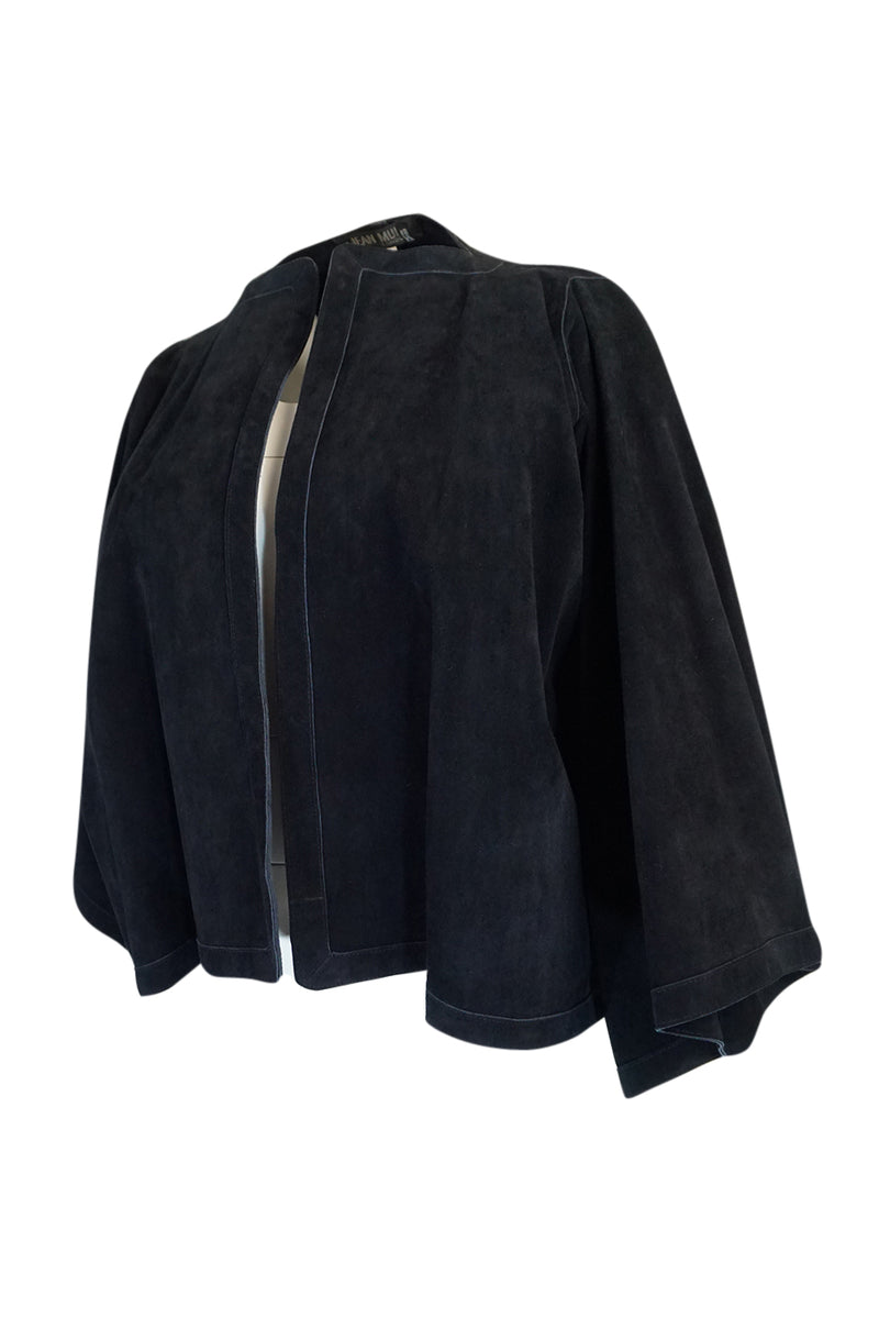 1970s Jean Muir Deep Navy Full Cut Suede Caped Jacket