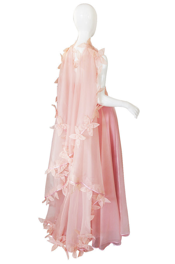 Dramatic 1975 Loris Azzaro Couture Pink Silk Gown & Cape