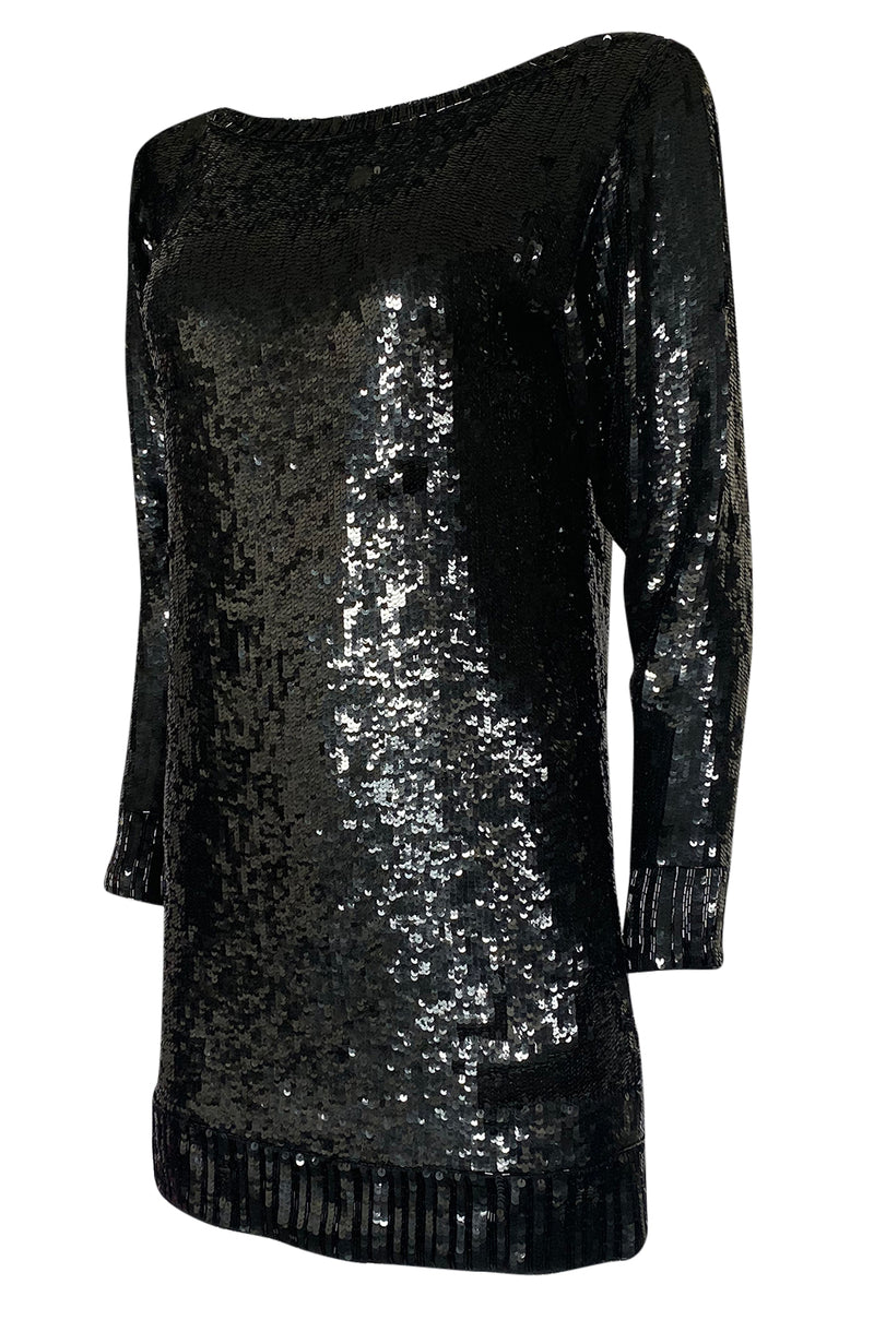 1980s Yves Saint Laurent Densely Covered Black Sequin Micro Mini or Tu ...