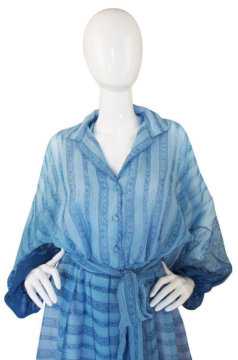 1970s Blue Chiffon Victor Costa Maxi