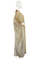 1970s Sand Color Caftan w Gold Thread Embroidered Trim
