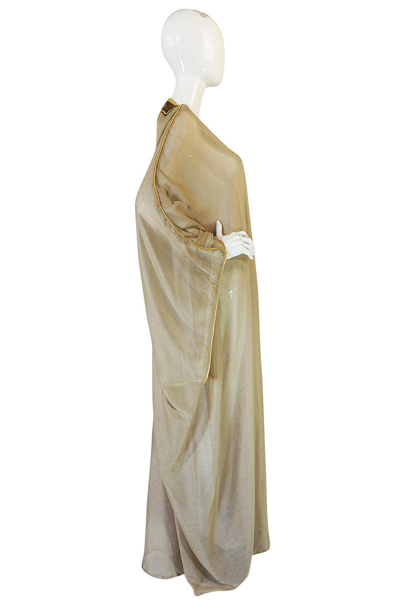 1970s Sand Color Caftan w Gold Thread Embroidered Trim