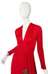 1970s Mac Tac Jersey Red Print Dress