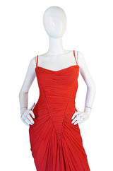 c1959 Haute Couture Maggy Rouff Red Draped Gown