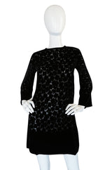 1970s Yves Saint Laurent Fused Velvet & Silk Chiffon Shift Dress