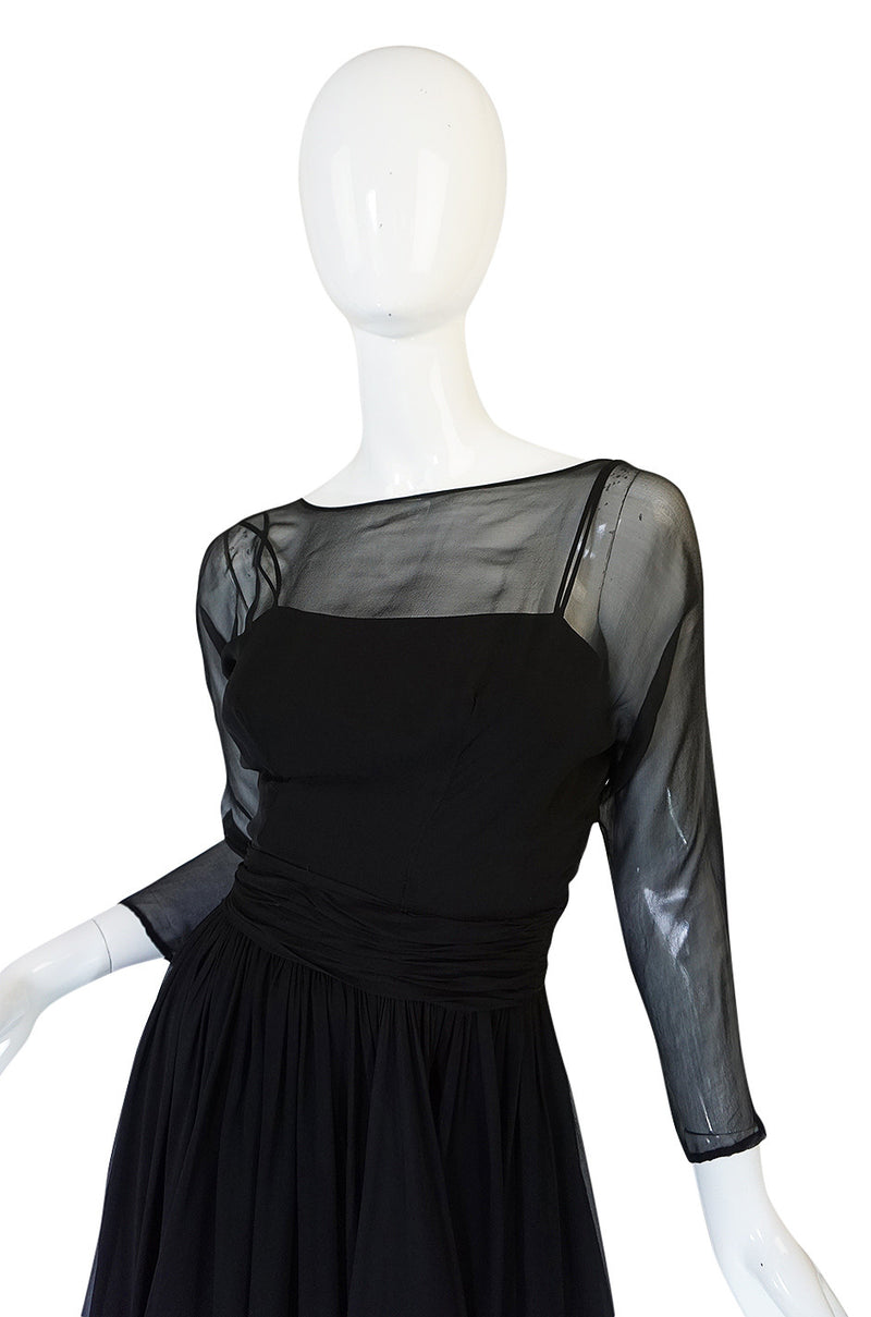 Pretty 1950s Black Silk Chiffon Bullock's Wilshire Dress