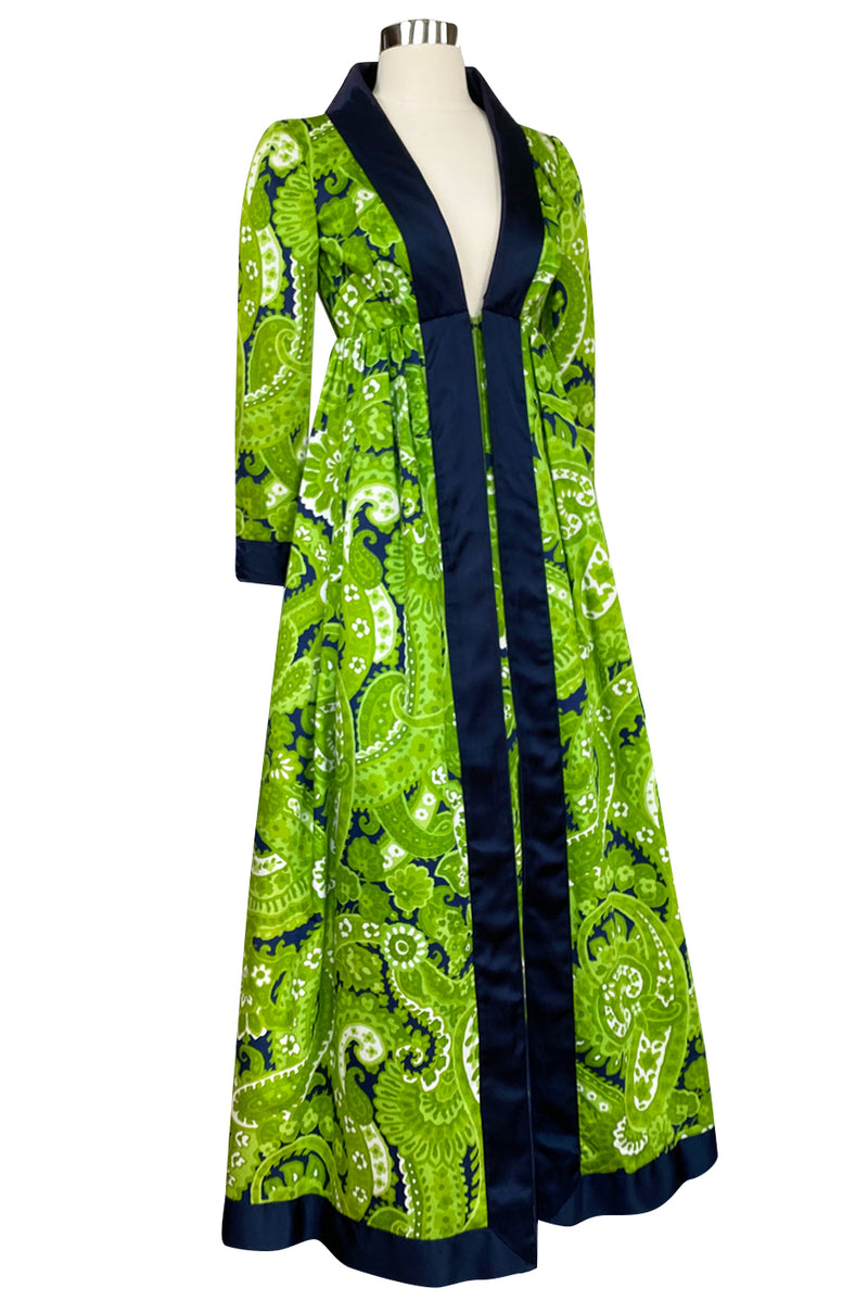 Spring 1969 Geoffrey Beene Well Documented Green Print Hostess Dress