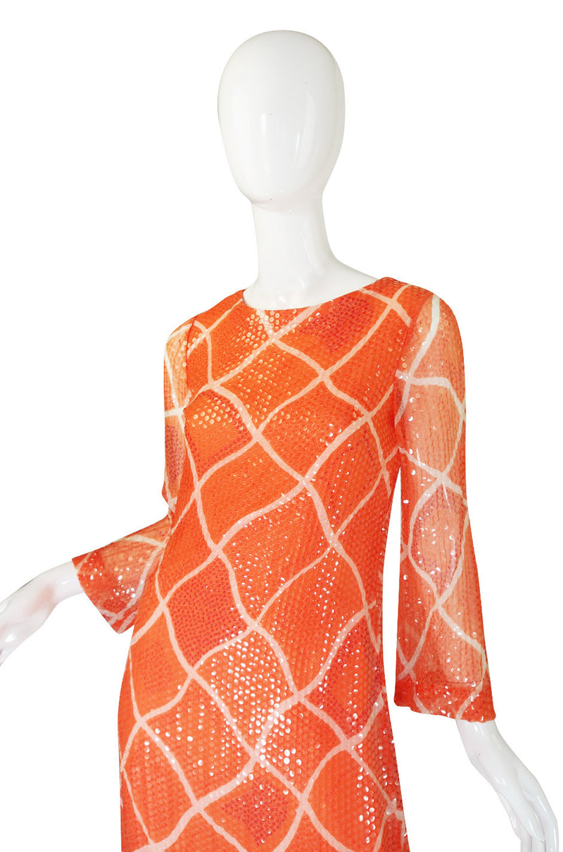 1970s Silk Sequin Harold Levine Maxi Dress