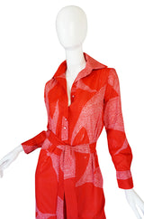 1970s Red & Pink Cotton Print Lanvin Shirtdress