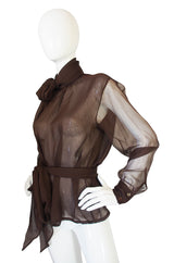 1970s Yves Saint Laurent Chocolate Silk Chiffon Top