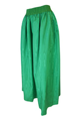 1970s Ladd Ltd Bright Emerald Green Moire Silk Taffeta Skirt