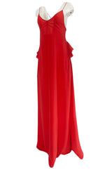 Recent Rochas Red Silk Backless Dress w Ruffle Detail at Low Back