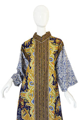 1970s Dragon & Floral Print Bill Blass Cotton Caftan Dress