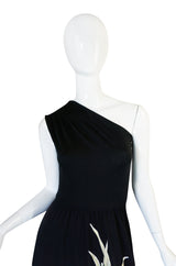 1976 One Shoulder Print Jersey Mac Tac Dress