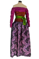 Extaordinary Fall 1990 Yves Saint Laurent Haute Couture Look 126 Purple & Bronze Silk & Lace Dress