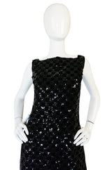 1960s Sequin & Velvet Checked Black Malcolm Starr Dress