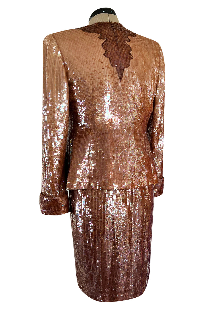 Fabulous 1980s John Anthony Couture Pink & Bronze Fully Sequinned Strapless Dress & Matching Jacket