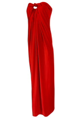 Iconic c1976 Halston Strapless Tie Front Sarong Red Jersey Dress