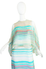 1960s I. Magnin Silk Twill and Silk Chiffon Caped Dress