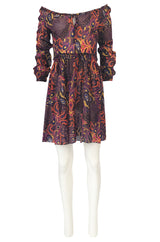 Fall 2005 Miu Miu Purple Printed Off Shoulder Semi-Sheer Dress