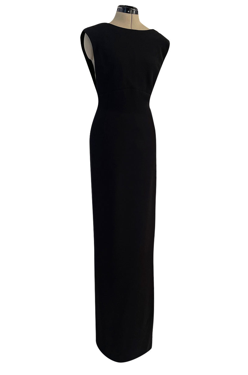 Early 2000s John Anthony Couture Completely Open Back Black Dress w High Side Slit