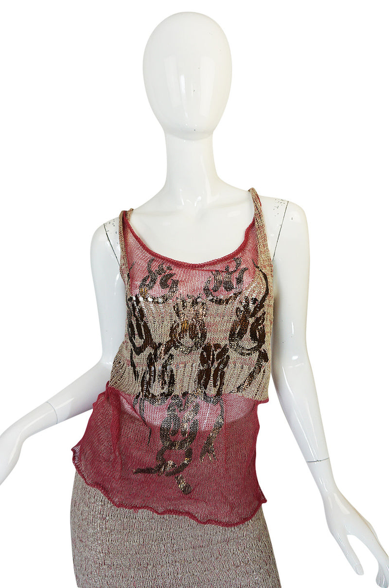 1990s Vivienne Westwood Gilt Painted Knit Skirt & Tank