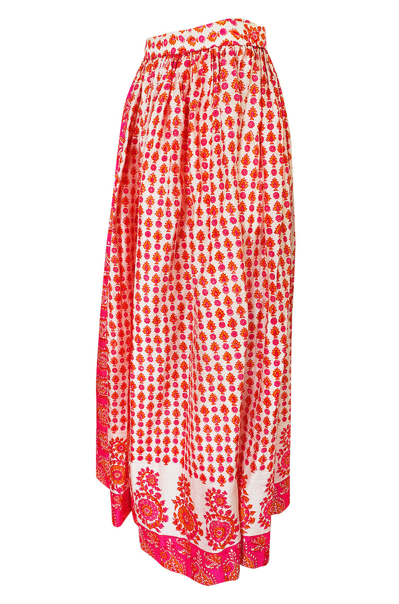 1960s Pink Printed Fine Thai Skirt with a Huge Matching Scarf