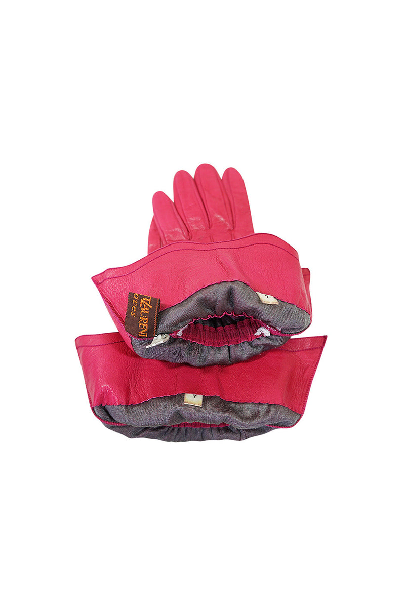 Vintage Yves Saint Laurent Pink Leather Gauntlet Gloves 7