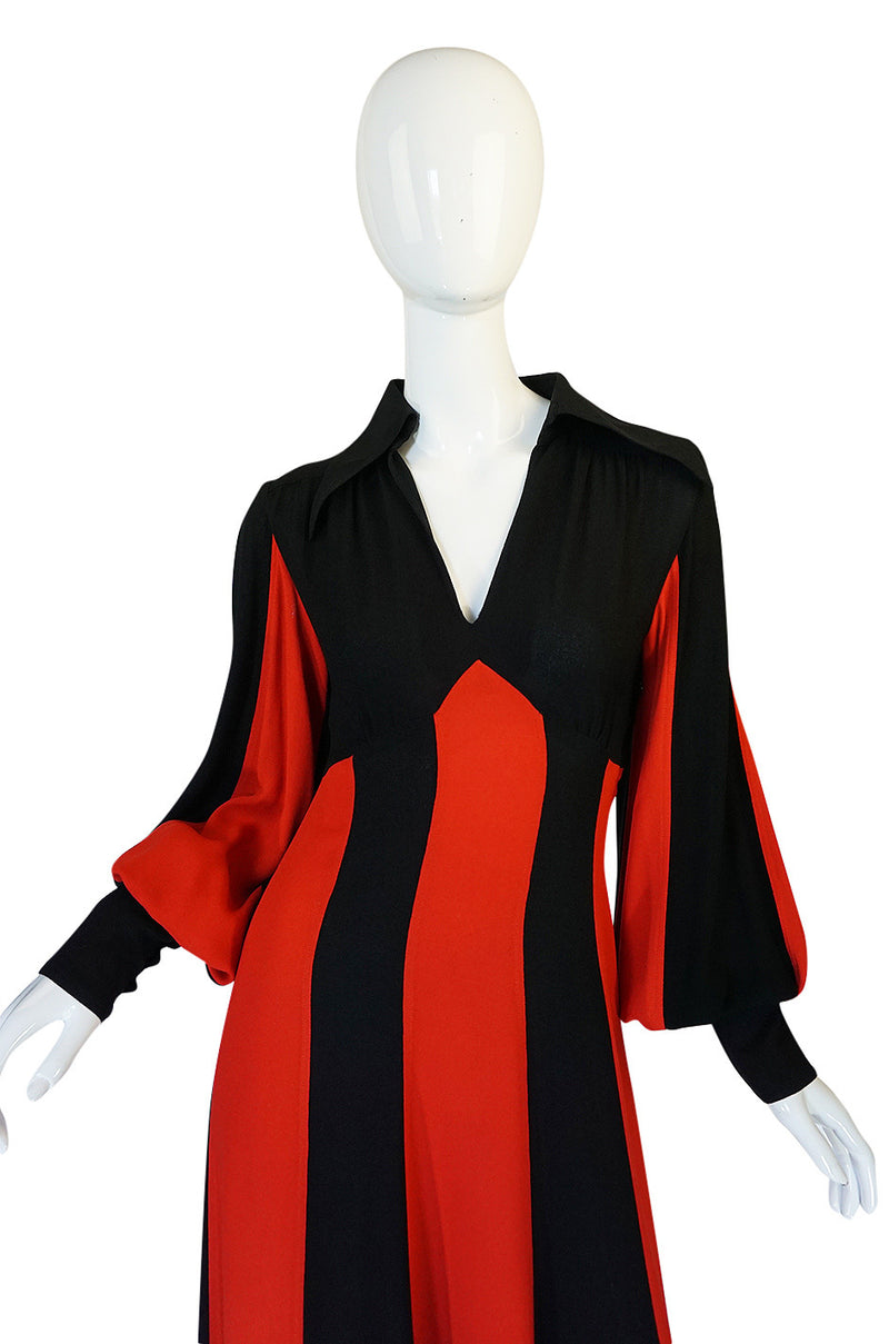 1960s Ossie Clark for Alice Pollock Red & Black Stripe Dress