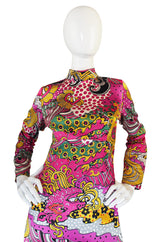 1960s Mr Blackwell Custom PInk Print Maxi Dress