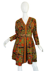 1960s Printed Fred Perlberg Mini Dress with Studded Detail