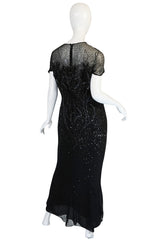 1980s Bill Blass Sequin & Beaded Black Silk Chiffon Dress