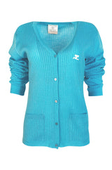 c.1978 Courreges Bright Turquoise Button Up Sweater Cardigan