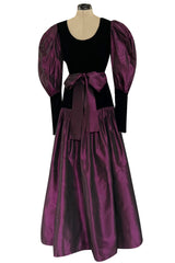 Fall 1982 Yves Saint Laurent Iridescent Purple Silk Taffeta Gigot Sleeve Dress