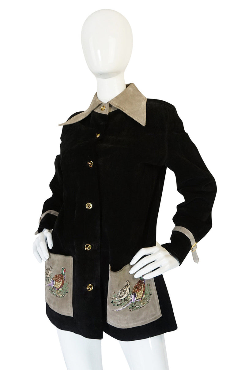 1970s Gucci Suede Jacket With Embroidered Pheasants