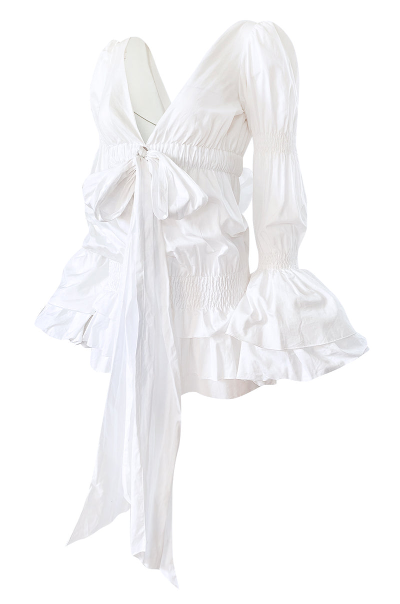 Spring 2006 Roberto Cavalli White Cotton Plunging Mini Dress