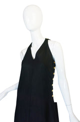 1970s Rare and Chic Hermes Black Linen Wrap Dress