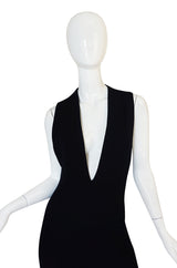 1980s Donna Karan Plunging Stretch Stirrup Pant Jumpsuit