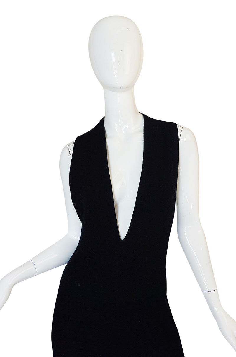 1980s Donna Karan Plunging Stretch Stirrup Pant Jumpsuit