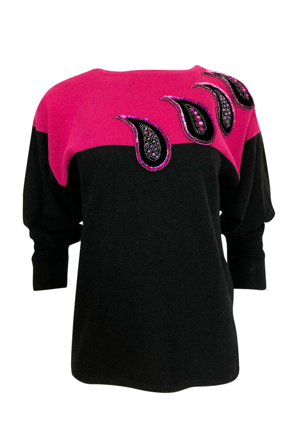 1980s Givenchy Cashmere Sweater & Scarf w Bead & Sequin Detailing