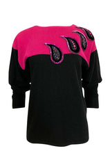 1980s Givenchy Cashmere Sweater & Scarf w Bead & Sequin Detailing