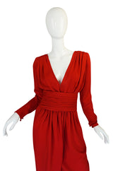 1980s Valentino Haute Couture Plunging Red Silk Dress