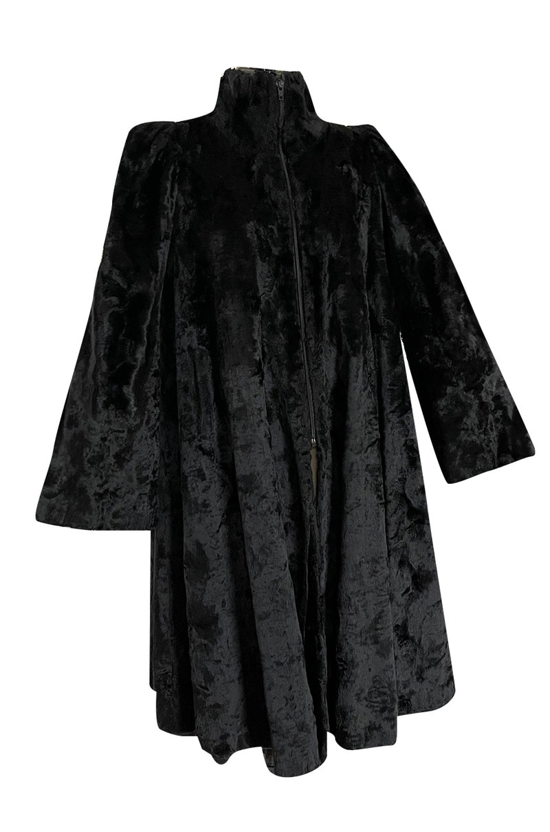Documented 1973 Biba by Barbara Hulanicki Rare Maternity Label Black Faux Fur Swing Coat